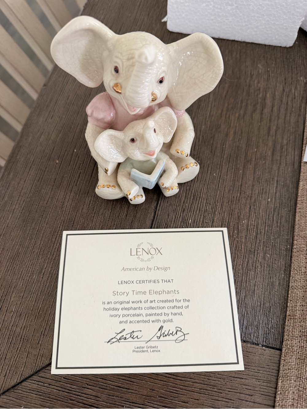 Lenox Porcelain Elephant Figurine in White with Pink Accents and Gold Trim